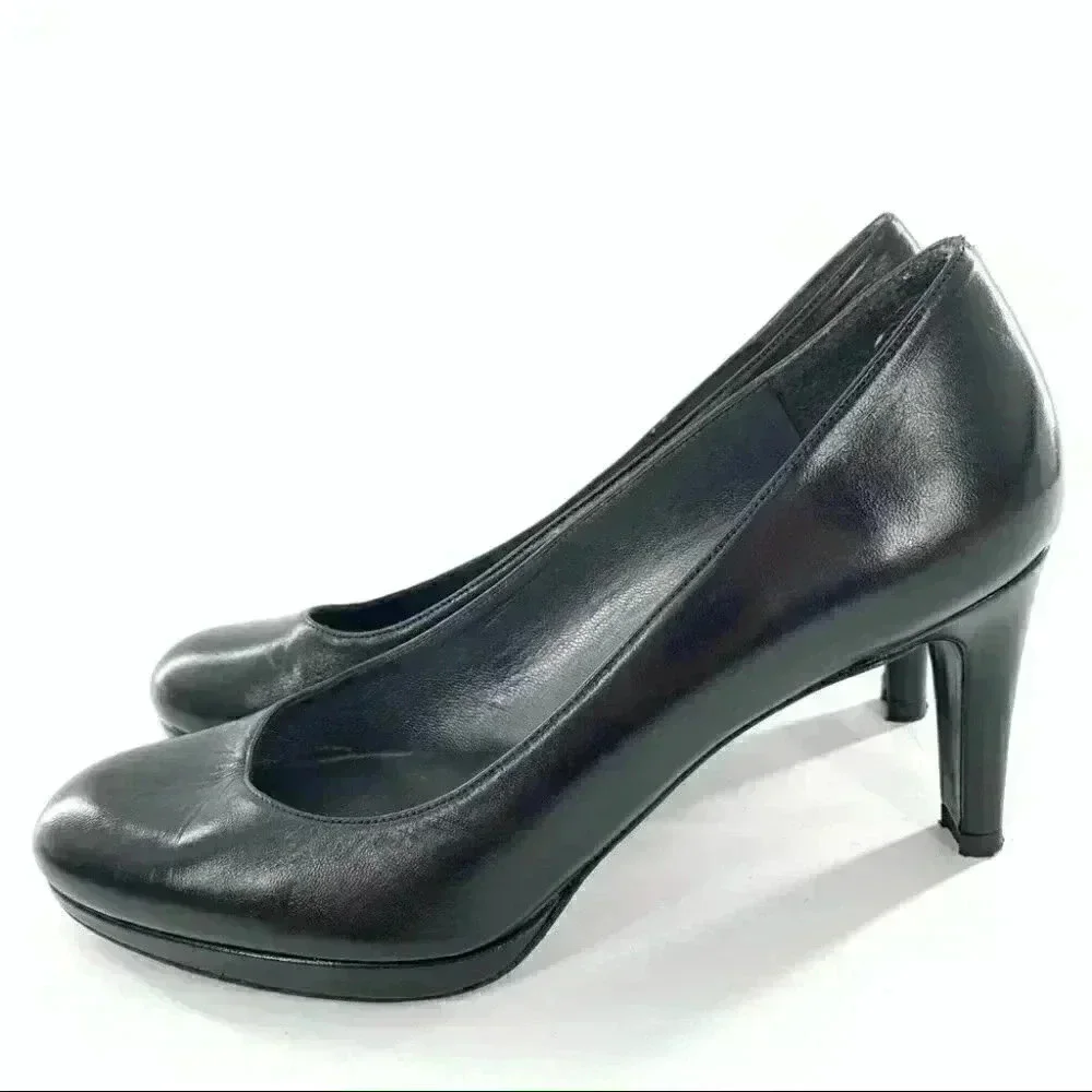 Stuart Weitzman womens heels size 8 black leather platforms